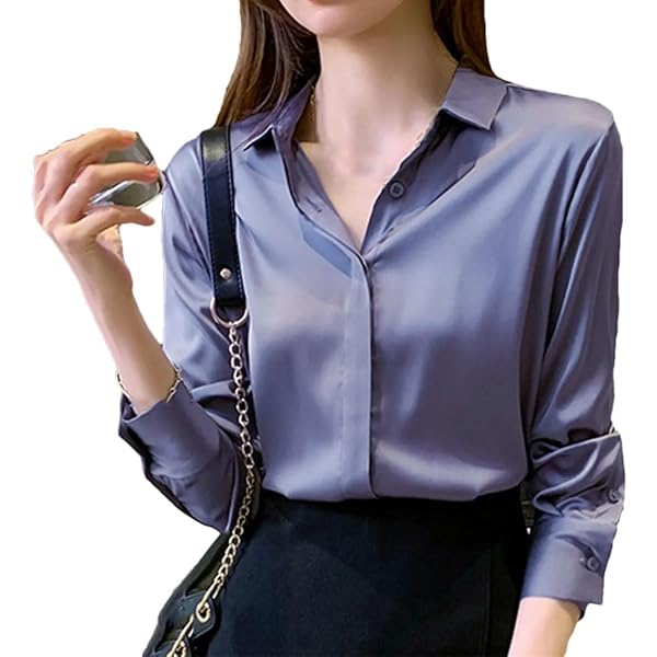 Vintage Shirt Women Spring Fashion Button Satin Silk Shirt Long